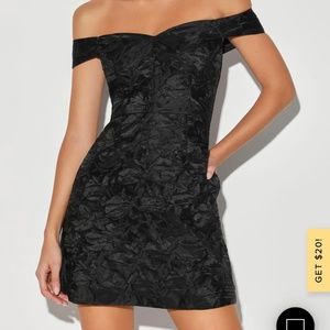 Lulus black jacquard satin off shoulder dress